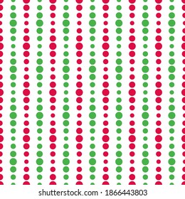 Red and green seamless vertical striped pattern on white background, vector illustration. Seamless pattern with lines from dots. Christmas geometric background