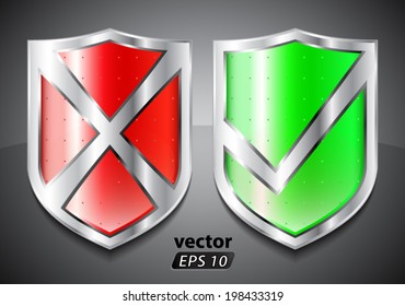 red and green security shields/ vector illustration eps10