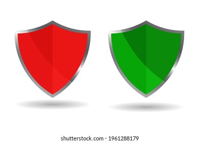 Red and green shield with silver fringe icon, symbol vector illustration on isolated background.