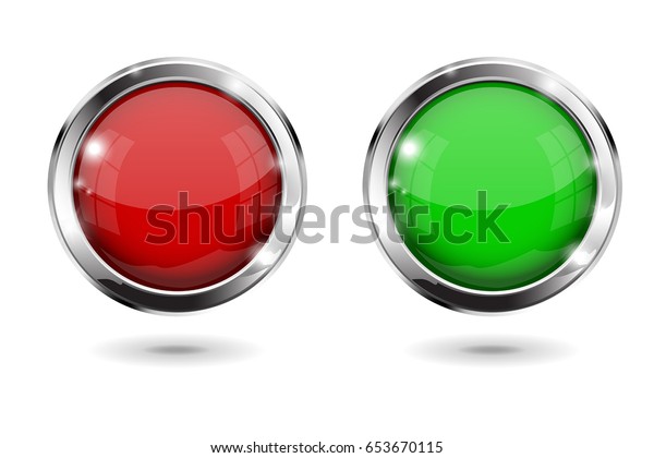 Red Green Shiny 3d Buttons Round Stock Vector (Royalty Free) 653670115