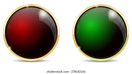 Red and Green Green shiny button - vector isolated