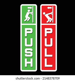 red and green signs, Push, Pull, sticker vector
