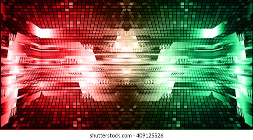 red green silver abstract hi speed internet technology background illustration. eye scan virus computer. vector.