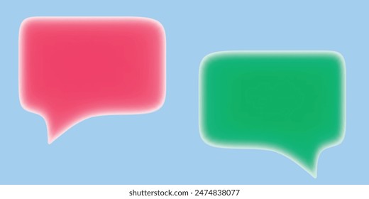Red and green speech bubble pair. Dialog frames