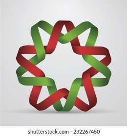 Red and green star made from ribbon