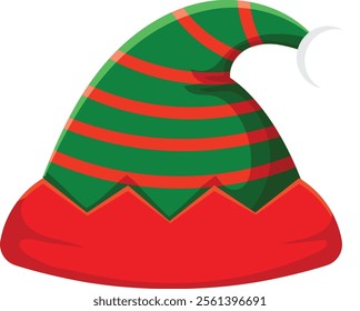 Red and green striped christmas elf hat with white ball at the tip, bringing festive cheer to holiday celebrations and adding a touch of magic to the season