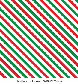 Red Green Striped Pattern. Geometric Vector Design. Modern Diagonal Stripes. Festive Color Scheme.