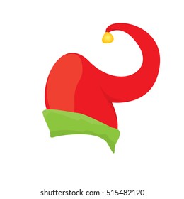 red and green stripped cartoon christmas elf hat isolated on white. vector illustration