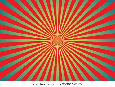 a red and green Sun-burst background with a red and orange geometric pattern.
