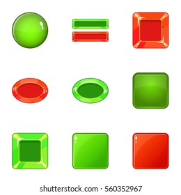 Red and green switch icons set. Cartoon illustration of 9 red and green switch vector icons for web