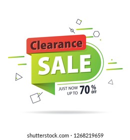 Red green tag Clearance sale 70 percent off promotion website banner heading design on graphic white background vector for banner or poster. Sale and Discounts Concept.