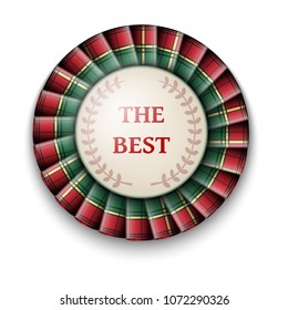 Red Green Tartan Best Price badge with ribbon on white background, vector