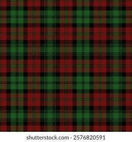 Red and green tartan plaid. Scottish pattern fabric swatch close-up. 