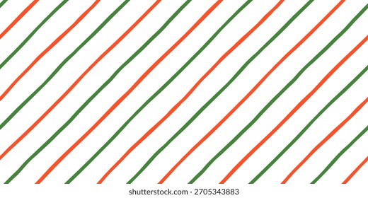 Rayas diagonales finas rojas y verdes Vector sin patrón, lindo fondo de Navidades minimalistas