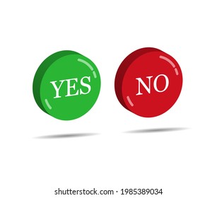 Red and green three-dimensional buttons with the words YES and NO. Simple design.