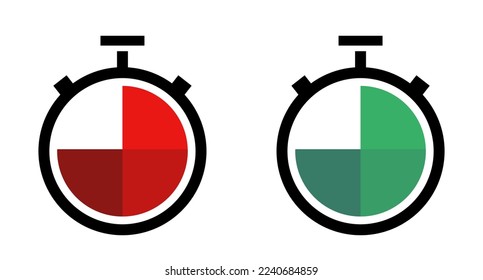 Red and green timer icon set. Alerts and measurements. Vectors.