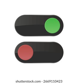 Red and green toggle buttons, switch on and off.