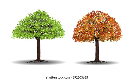 red and green tree isolated on white background. vector illustration