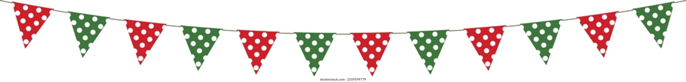 Red and green triangle bunting, Christmas Flags with white spots, Xmas banner, Chritmas Decoration