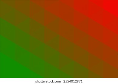 Red and green triangle mosaic pixel background. Gradient abstract geometric background. Artistic season greeting theme puzzle background.