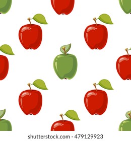 Red and green vector apples seamless pattern. Illustration of fruit background