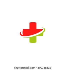  Red and green vector cross medical logo. Religious sign. Doctor's office emblem. Ambulance label. First aid symbol. Plus button. 