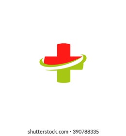  Red and green vector cross medical logo. Religious sign. Doctor's office emblem. Ambulance label. First aid symbol. Plus button. 