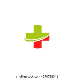  Red and green vector cross medical logo. Religious sign. Doctor's office emblem. Ambulance label. First aid symbol. Plus button. 