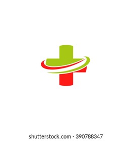  Red and green vector cross medical logo. Religious sign. Doctor's office emblem. Ambulance label. First aid symbol. Plus button. 