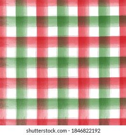 Red And Green Watercolor Checkered Pattern. Red And Green Watercolor Pattern With Stripes. 