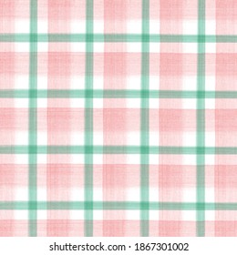 Red And Green Watercolor Checkered Pattern. 