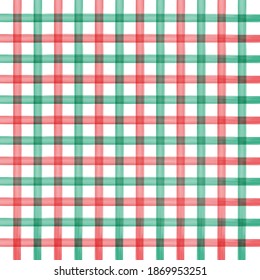 Red And Green Watercolor Checkered Pattern.