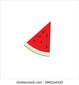 Red and green watermelon slice icon on white background vector illustrarion. Fruit with seeds.