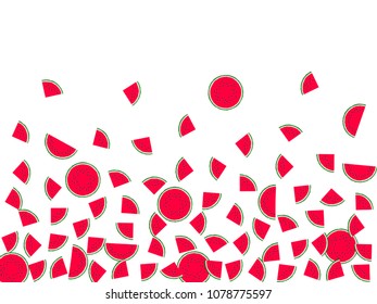 Red green watermelon slice vector print illustration. Organic food element for summer diet. Cartoon red and green water melon fruit. Vector dessert nutrition watermelon berry.