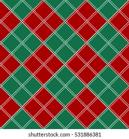 Red Green White Chess Board Christmas Background. Vector Illustration.