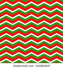 Red green white chevron pattern. Seamless texture in Italian flag colors. Christmas basic digital paper. Simple abstract background for textile, zigzag line fabric, geometric endless motif
