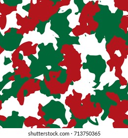 Red, green and white Christmas camouflage is a bright seamless pattern that can be used as a camo print for clothing and background and backdropor computer wallpaper