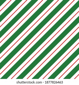 Red Green White Christmas Candy Cane Stripes Seamless Vector Pattern Tile. Popular Winter Holiday Backdrop. Variable Width Stripes. Diagonal Lines Background. Repeating Tile Swatch Included.