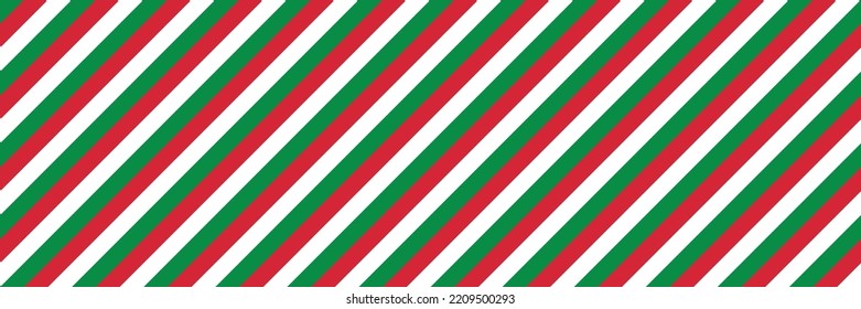 Red, green and white diagonal stripes seamless pattern. Christmas or X-mas wrapping paper pattern concept. Vector illustration.