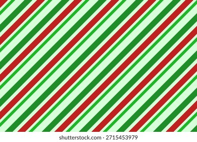 Ilustração de vetor de fundo com listras diagonais vermelhas, verdes e brancas. Padrão de cana-de-doce para o Natal ou o conceito de Ano Novo, jogo plano, sem costura. Padrão de faixa para embrulho de presente, padrão de tecido, têxtil, azulejo