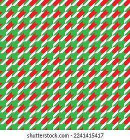 Red, green and white hounds tooth pattern cloth. Hounds tooth fabric background. Textile design pattern. Christmas color theme pattern backdrop.