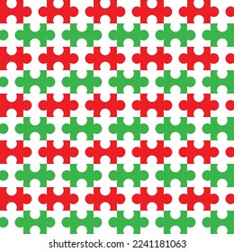 Patrón de sierra roja, verde y blanca. Colorido fondo de rompecabezas. Feliz tema de color navideño.