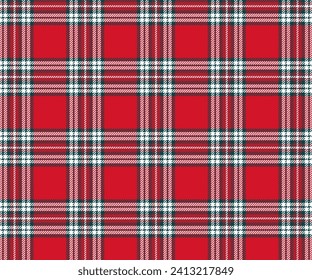 Red, green, white plaid pattern, seamless background for clothing or decoration design. Vector illustration.
