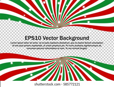 Red, Green and White Radial Swirl with sparkling star vector background. Flag Sunburst with shining stars Illustration for backdrop, banner or advertisement.