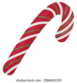red green and white sugar cane, sweet lollipop - Christmas children s picture, vector illustration, flat style