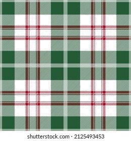 Red, green and white tartan plaid. Scottish pattern fabric swatch close-up. 