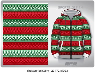 Red green and white woven fabric pattern design, illustration, textile background for sports t-shirt, football jersey shirt mockup for football club. consistent front view