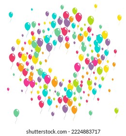Red and Green and Yellow Anniversary Balloon Vector  White Background. Helium Ballon Backdrop. Pink and Blue Surprise Design. Bright Fun Baloon Wallpaper.