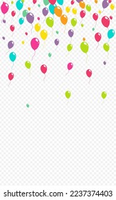 Red and Green and Yellow Anniversary Inflatable Ball Vector Transparent Background. Party Balloon Wallpaper. Bright Celebration Poster. Multicolor Birthday Ballon Backdrop.