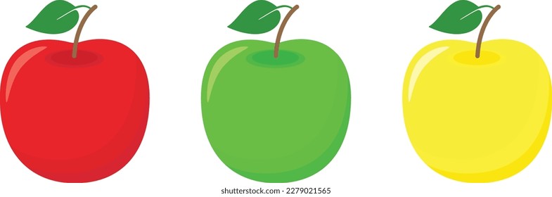 Roter, grüner, gelber Apfel. Vektorfrucht